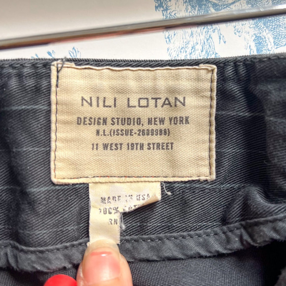 Nili Lotan Womens Sz 8 Cotton Dark Gray Pinstripe Wide Leg Pant with Buckles - Picture 10 of 11